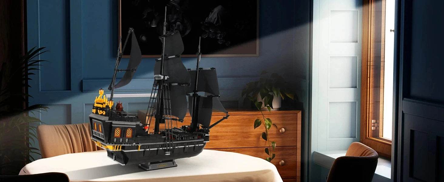 Black Pirate Ship Building Blocks Ghost Boat Model Assembly - ToylandEU