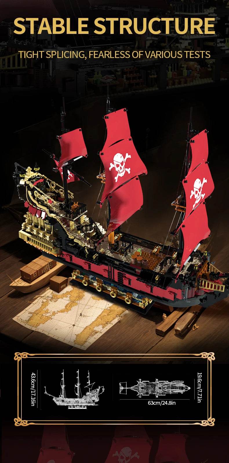 Black Pirate Ship Building Blocks Ghost Boat Model Assembly - ToylandEU
