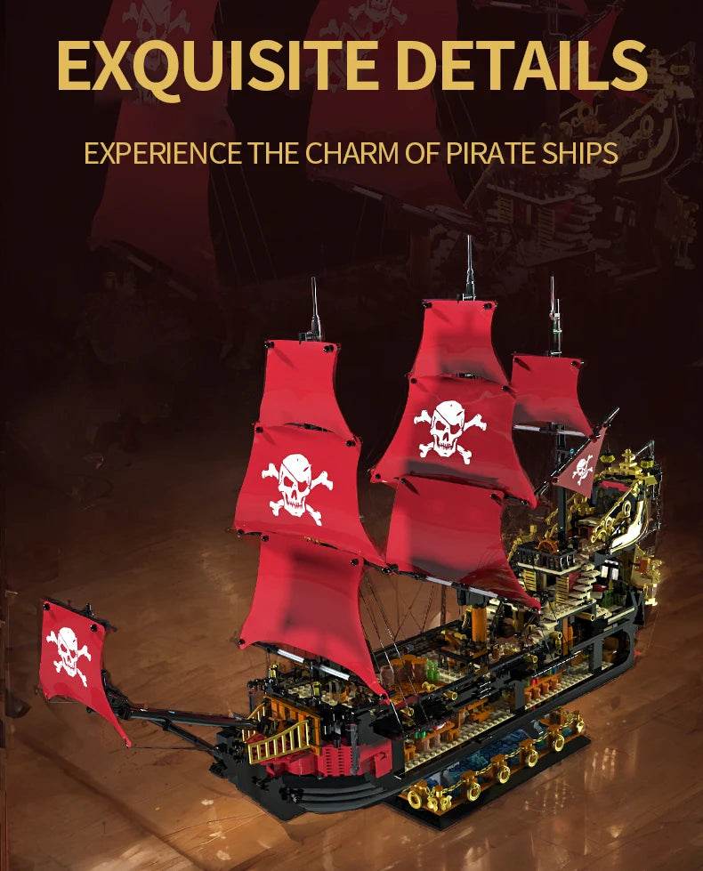 Black Pirate Ship Building Blocks Ghost Boat Model Assembly - ToylandEU