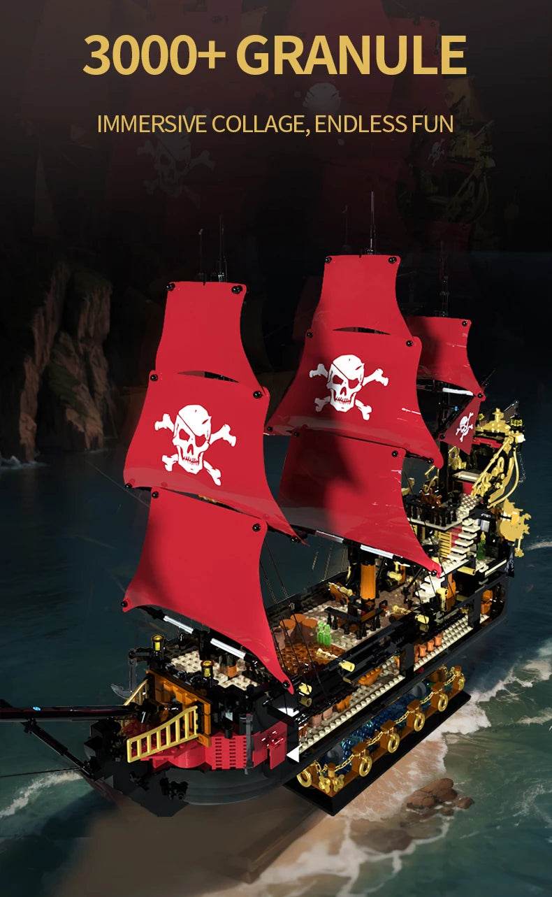 Black Pirate Ship Building Blocks Ghost Boat Model Assembly - ToylandEU