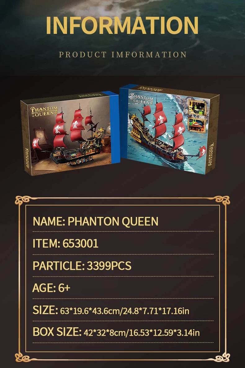 Black Pirate Ship Building Blocks Ghost Boat Model Assembly - ToylandEU