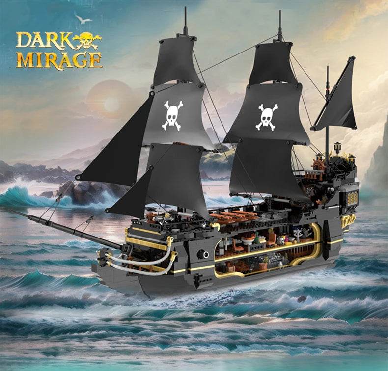 Black Pirate Ship Building Blocks Ghost Boat Model Assembly - ToylandEU