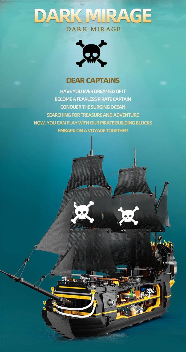 Black Pirate Ship Building Blocks Ghost Boat Model Assembly - ToylandEU