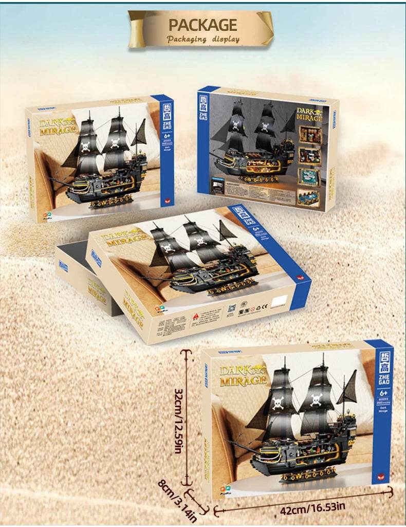 Black Pirate Ship Building Blocks Ghost Boat Model Assembly - ToylandEU