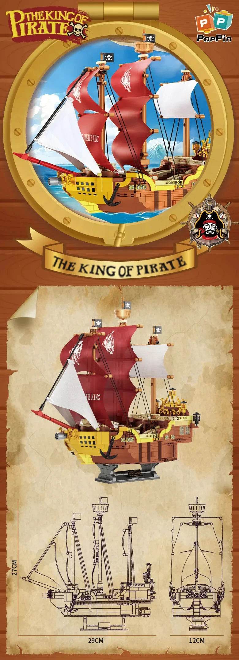 Black Pirate Ship Building Blocks Ghost Boat Model Assembly - ToylandEU