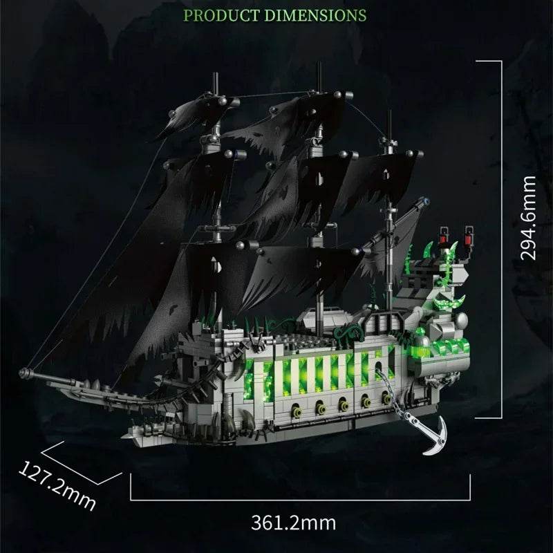 Black Pirate Ship Building Blocks Ghost Boat Model Assembly - ToylandEU