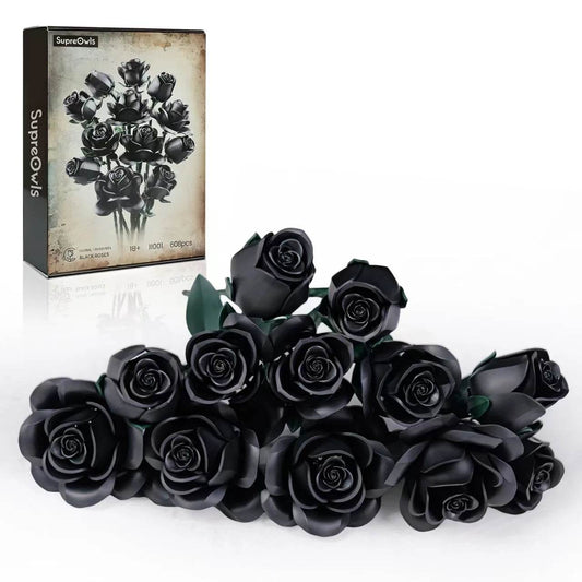 Black Rose Bouquet Building Blocks Set Simulated Flowers - ToylandEU