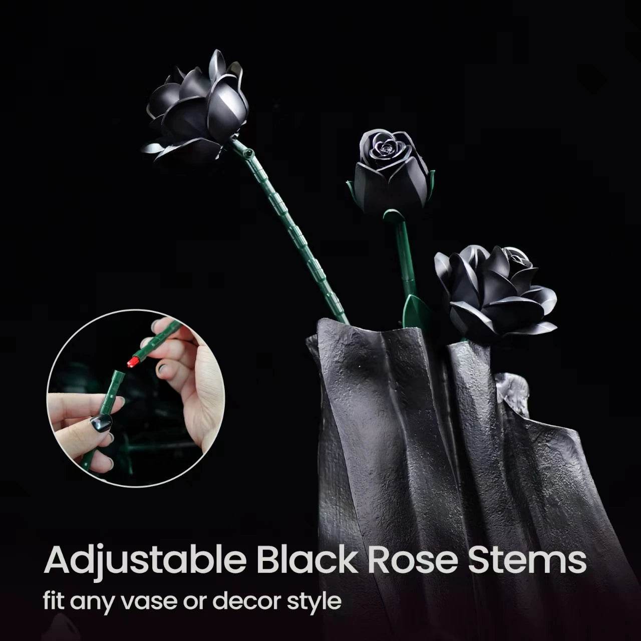 Black Rose Bouquet Building Blocks Set Simulated Flowers - ToylandEU