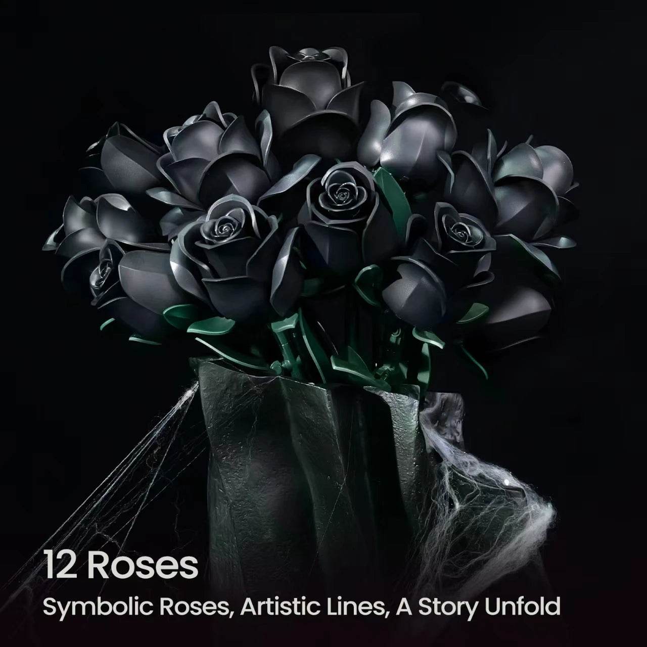 Black Rose Bouquet Building Blocks Set Simulated Flowers - ToylandEU