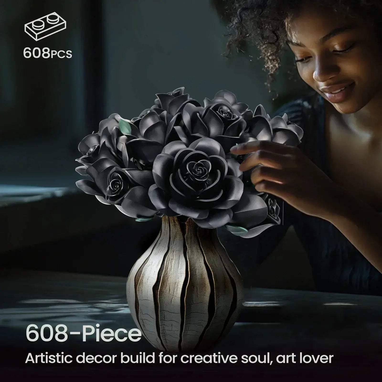 Black Rose Building Block Set For Adults Decor Gift - ToylandEU