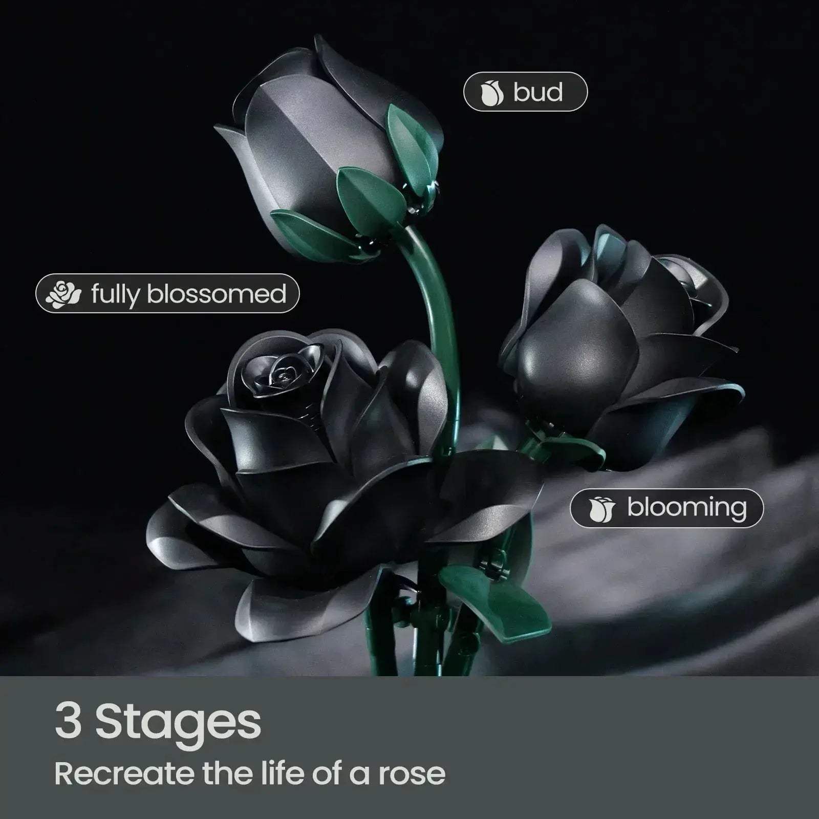 Black Rose Building Block Set For Adults Decor Gift - ToylandEU
