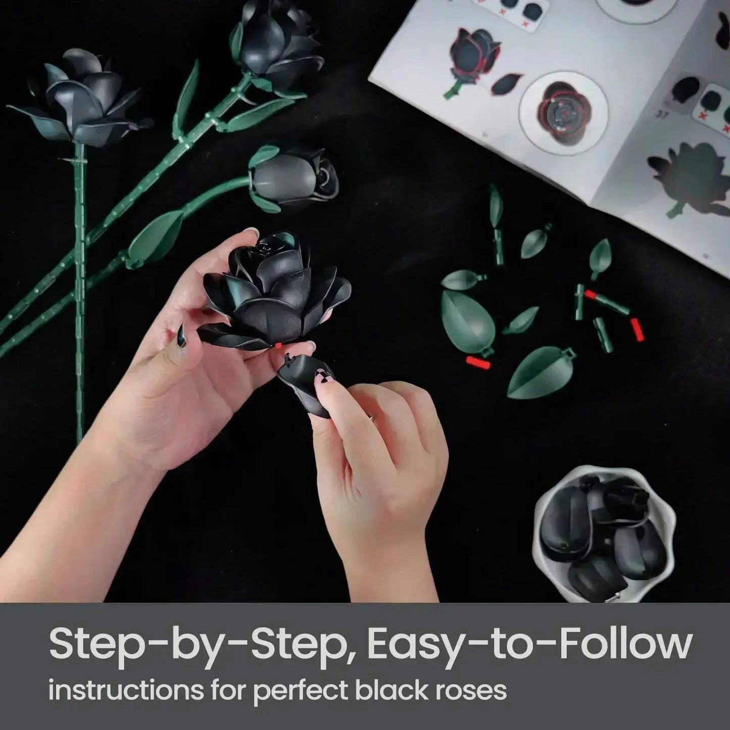 Black Rose Building Block Set For Adults Decor Gift - ToylandEU