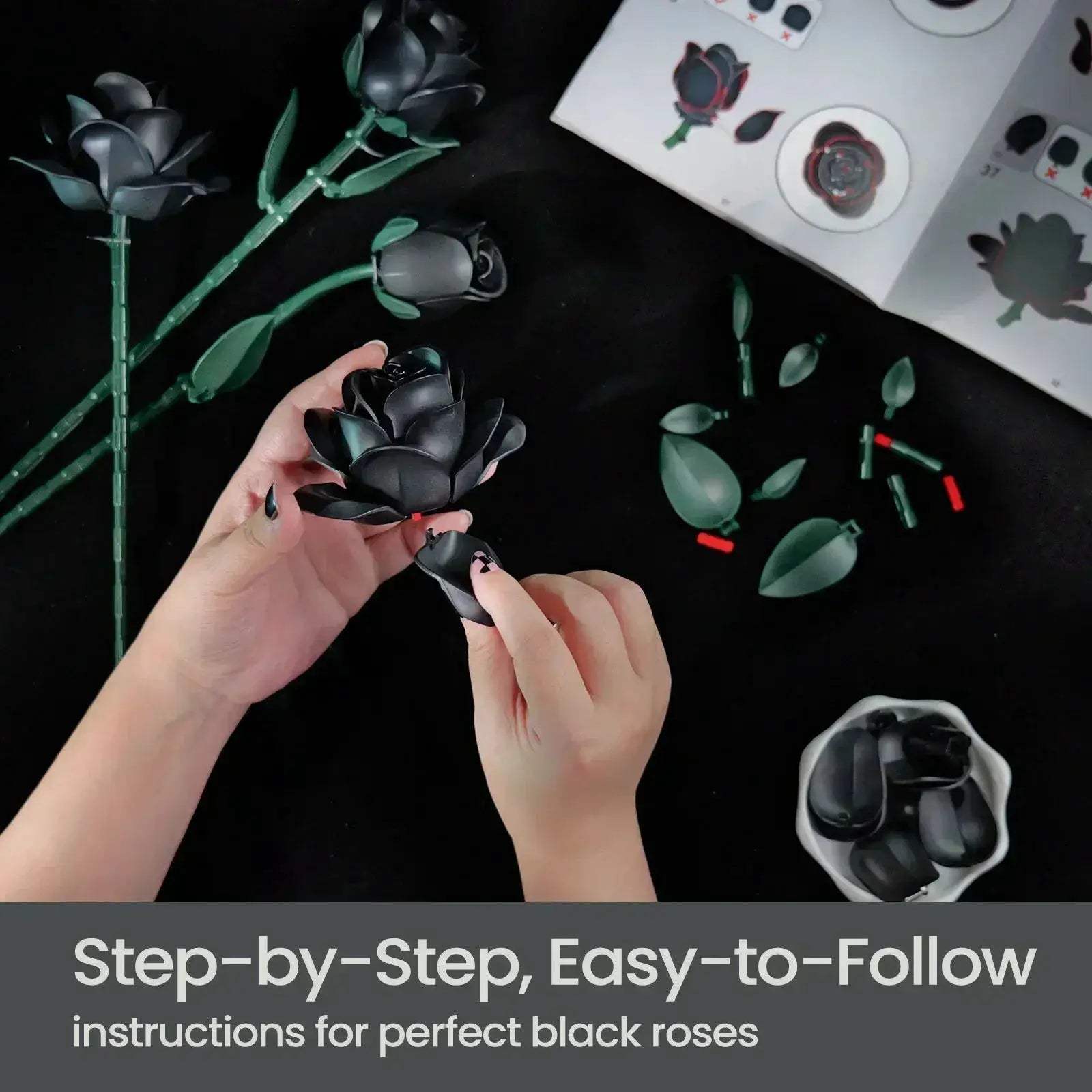 Black Rose Building Block Set For Adults Decor Gift - ToylandEU
