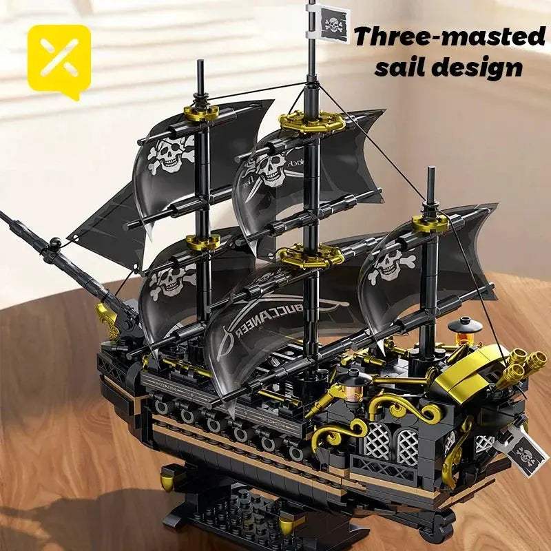 Black Sail Pirate Ship Building Blocks 3-Masted Sailboat Bricks Adult Collectible DIY Assembly Model Display Decoration Toy Gift - ToylandEU