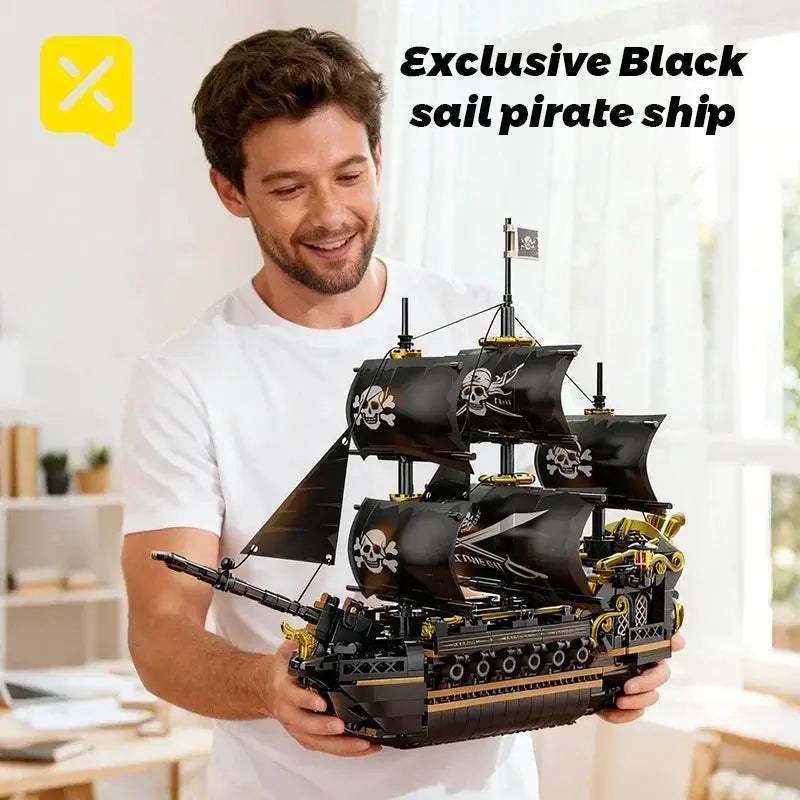 Black Sail Pirate Ship Building Blocks 3-Masted Sailboat Bricks Adult Collectible DIY Assembly Model Display Decoration Toy Gift - ToylandEU