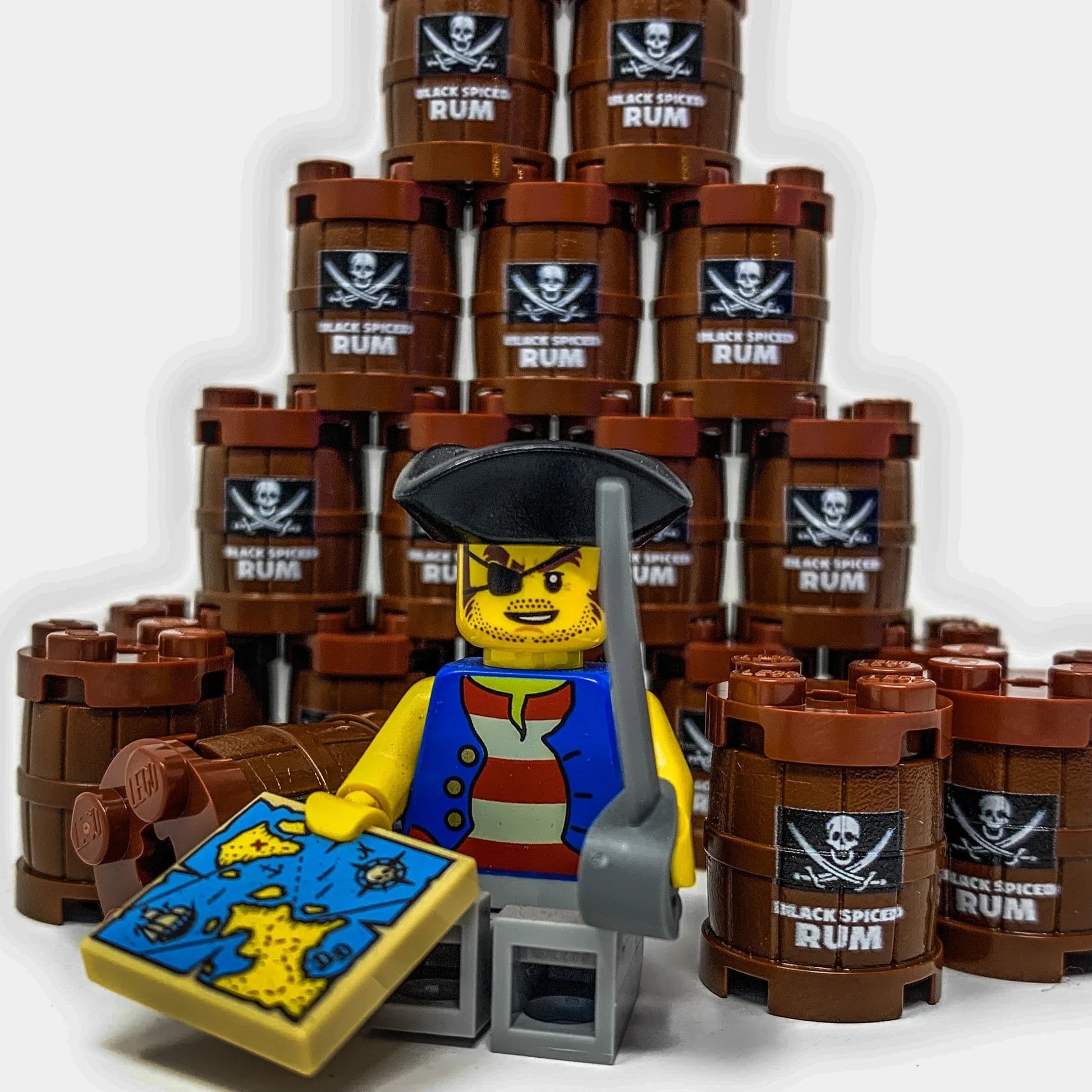 Custom Lego Black Barrel Rum Keg With Authentic Pirate Print - ToylandEU