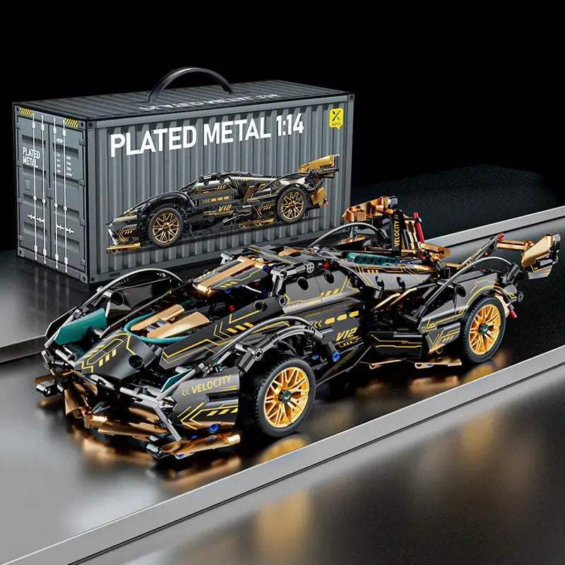 Black V12 Block Roadster RC Tech Racer 1:14DIY Roadster building block assembly Block car toy birthday gift - ToylandEU