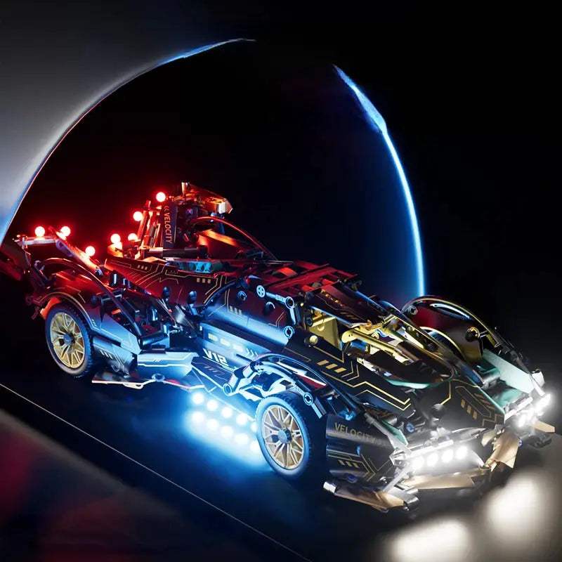 Black V12 Block Roadster RC Tech Racer 1:14DIY Roadster building block assembly Block car toy birthday gift - ToylandEU
