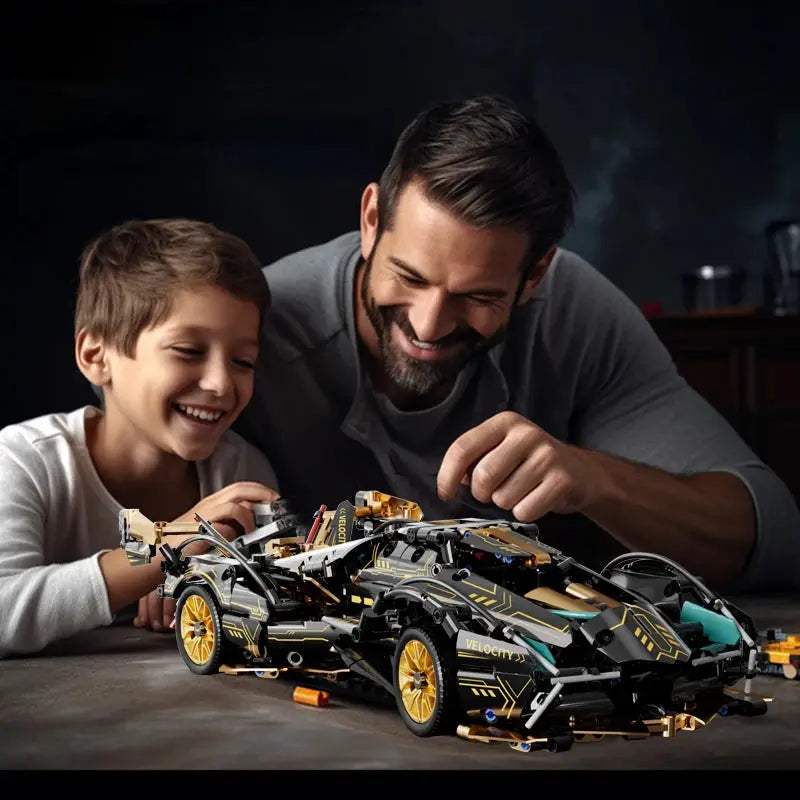 Black V12 Block Roadster RC Tech Racer 1:14DIY Roadster building block assembly Block car toy birthday gift - ToylandEU
