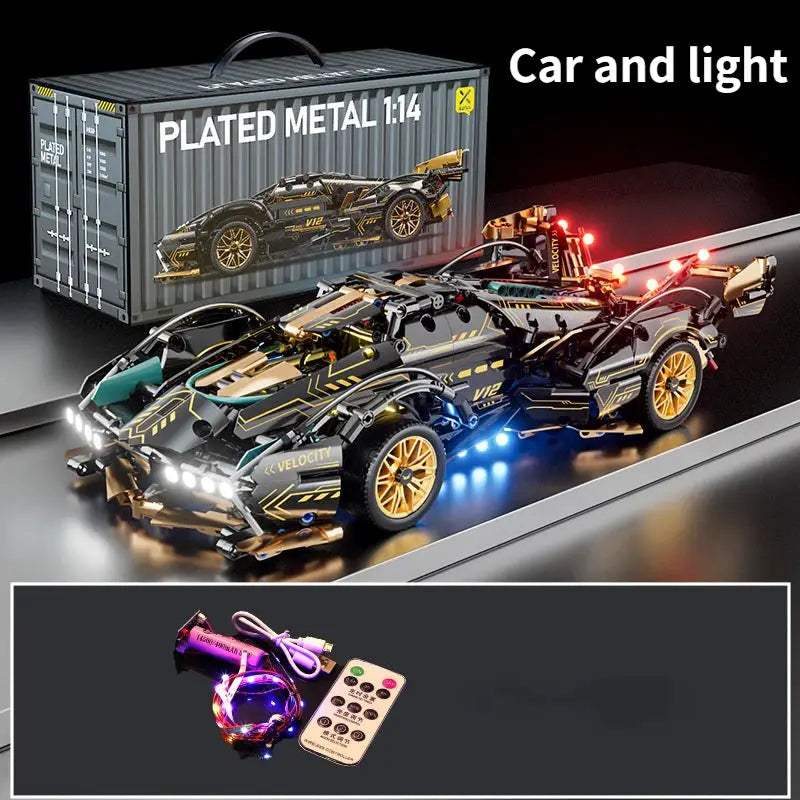 Black V12 Block Roadster RC Tech Racer 1:14DIY Roadster building block assembly Block car toy birthday gift - ToylandEU