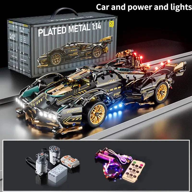 Black V12 Block Roadster RC Tech Racer 1:14DIY Roadster building block assembly Block car toy birthday gift - ToylandEU