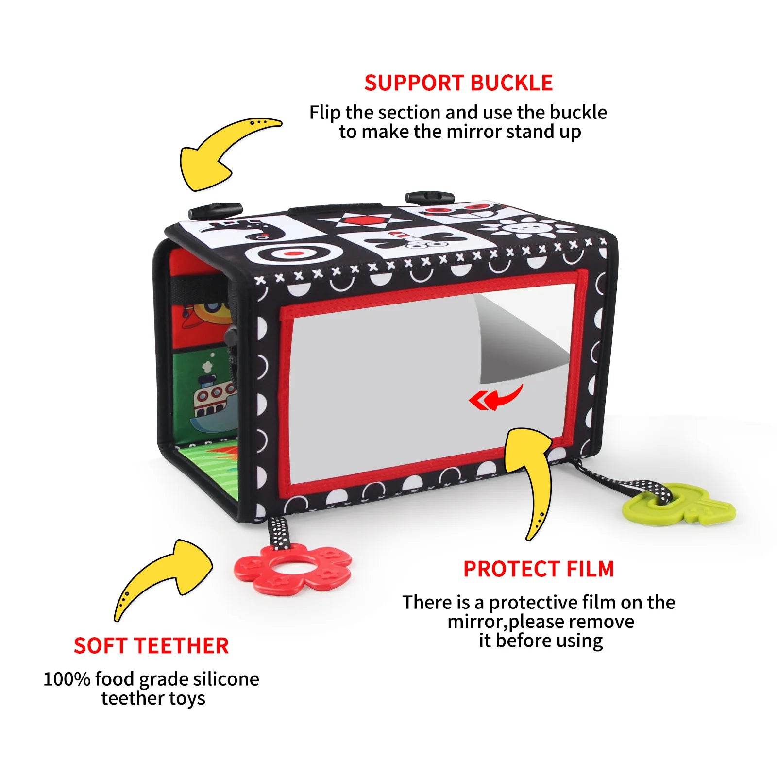 Black and White Baby Floor Mirror Double-Sided Montessori Toys 6-24 Months Baby Toys Crawling Development Baby Sensory Toys - ToylandEU