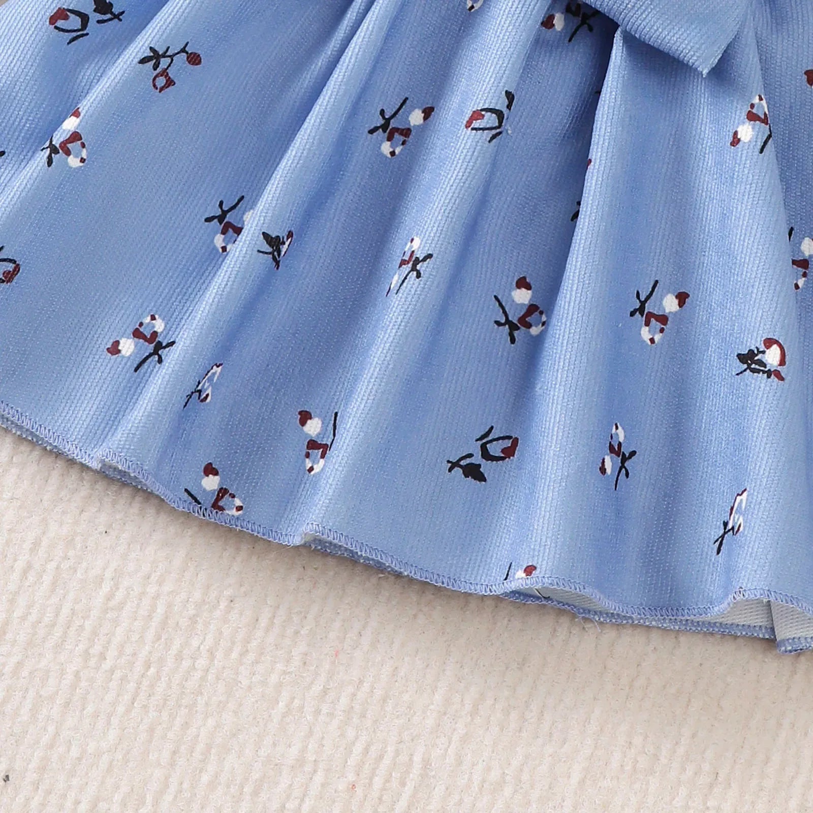 Blue Bow Soft Crushed Fabric Long Sleeve Baby Dress - ToylandEU