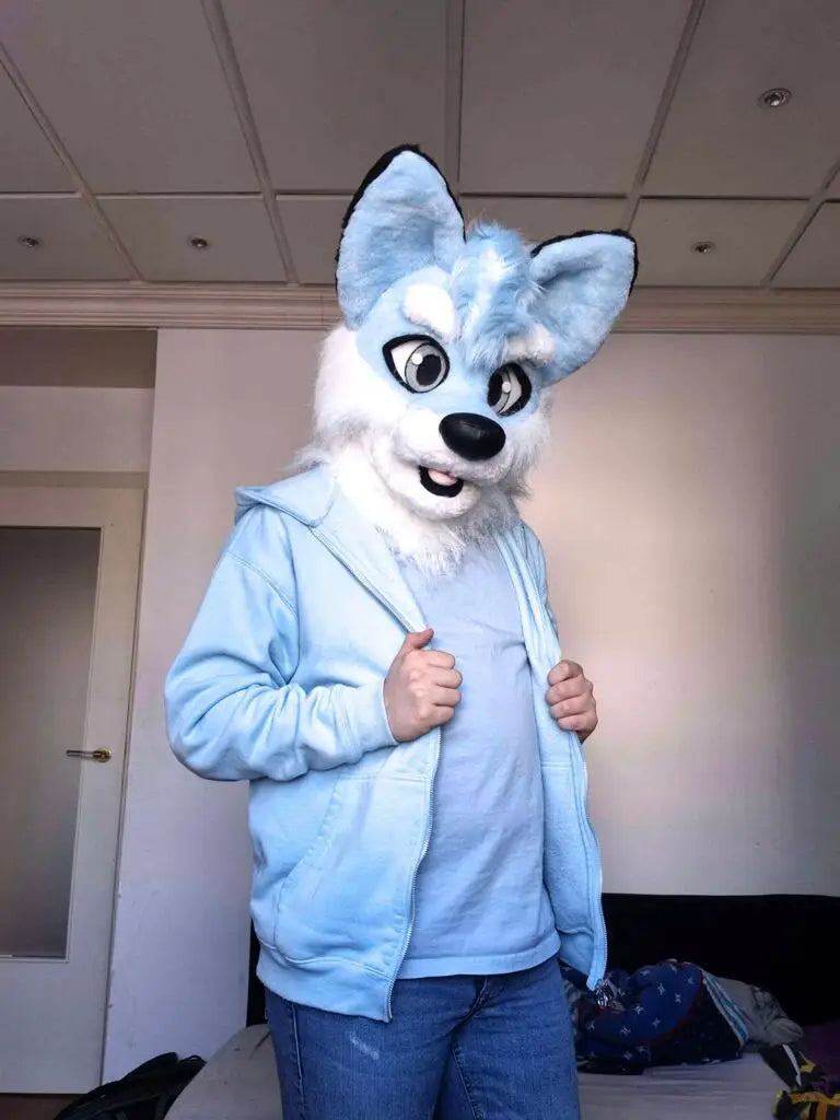 Blue Husky Fursuit Head and Tail for Adults Mascot Costume