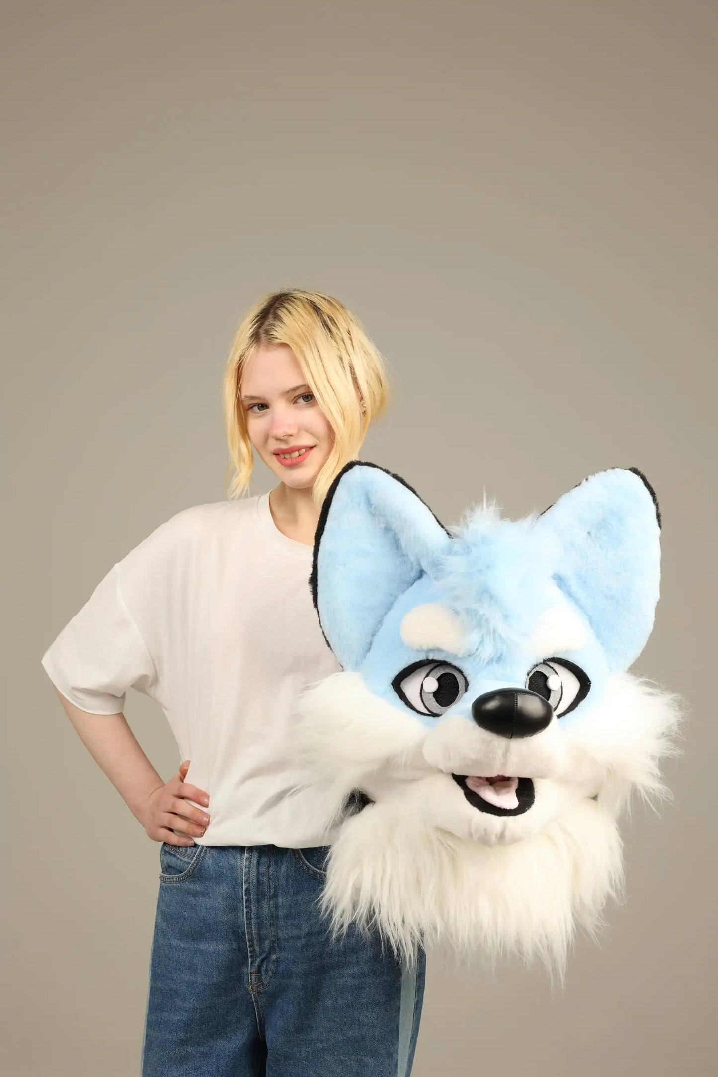 Blue Husky Fursuit Head and Tail for Adults Mascot Costume