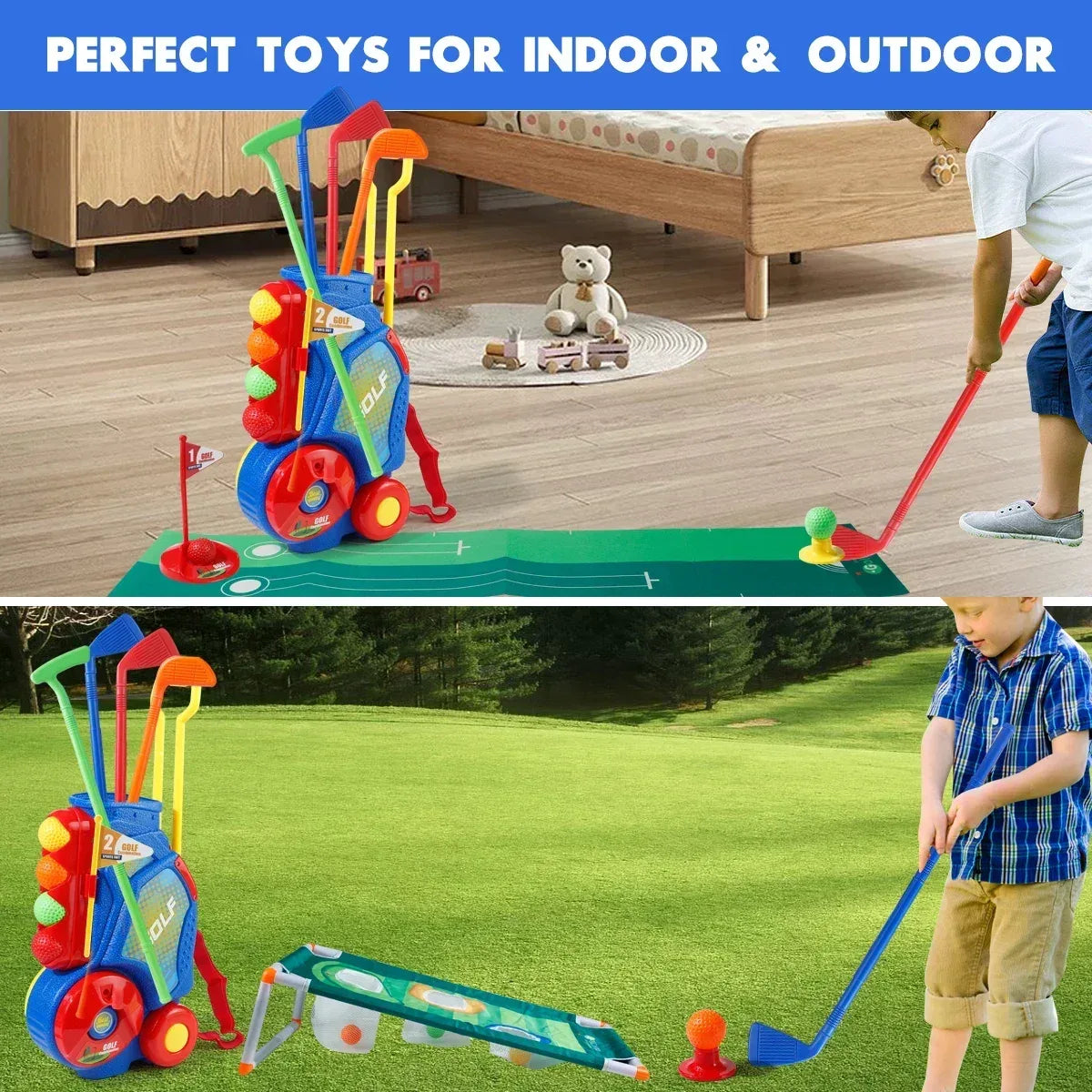 Blue Plastic Golf Cart With Balls And Shoulder Strap 14.5x8.5x3.9in - ToylandEU