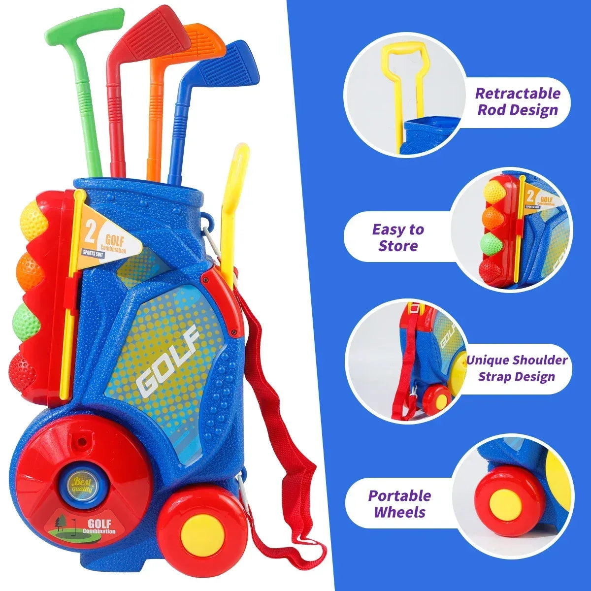 Blue Plastic Golf Cart With Balls And Shoulder Strap 14.5x8.5x3.9in - ToylandEU