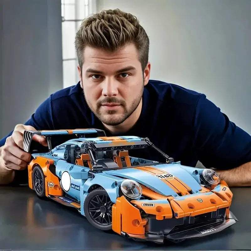 Blue Racing Car Building Blocks 1 To 14 Scale Durable - ToylandEU