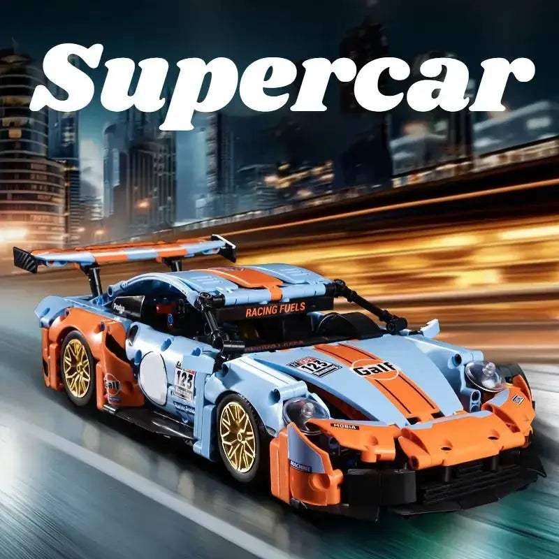 Blue Racing Car Building Blocks 1 To 14 Scale Durable - ToylandEU