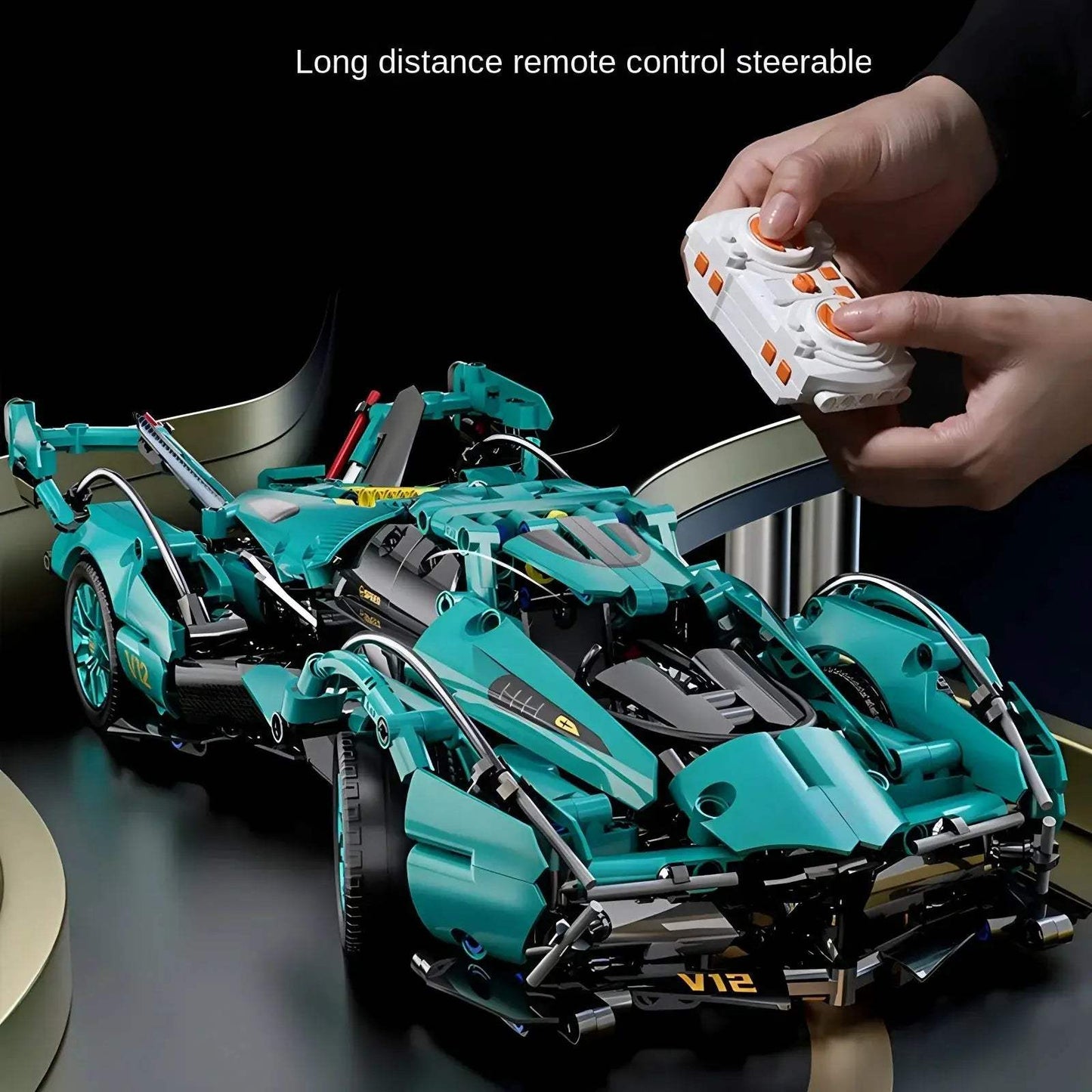 Blue V12 RC Roadster Building Block Car With Remote Control - ToylandEU