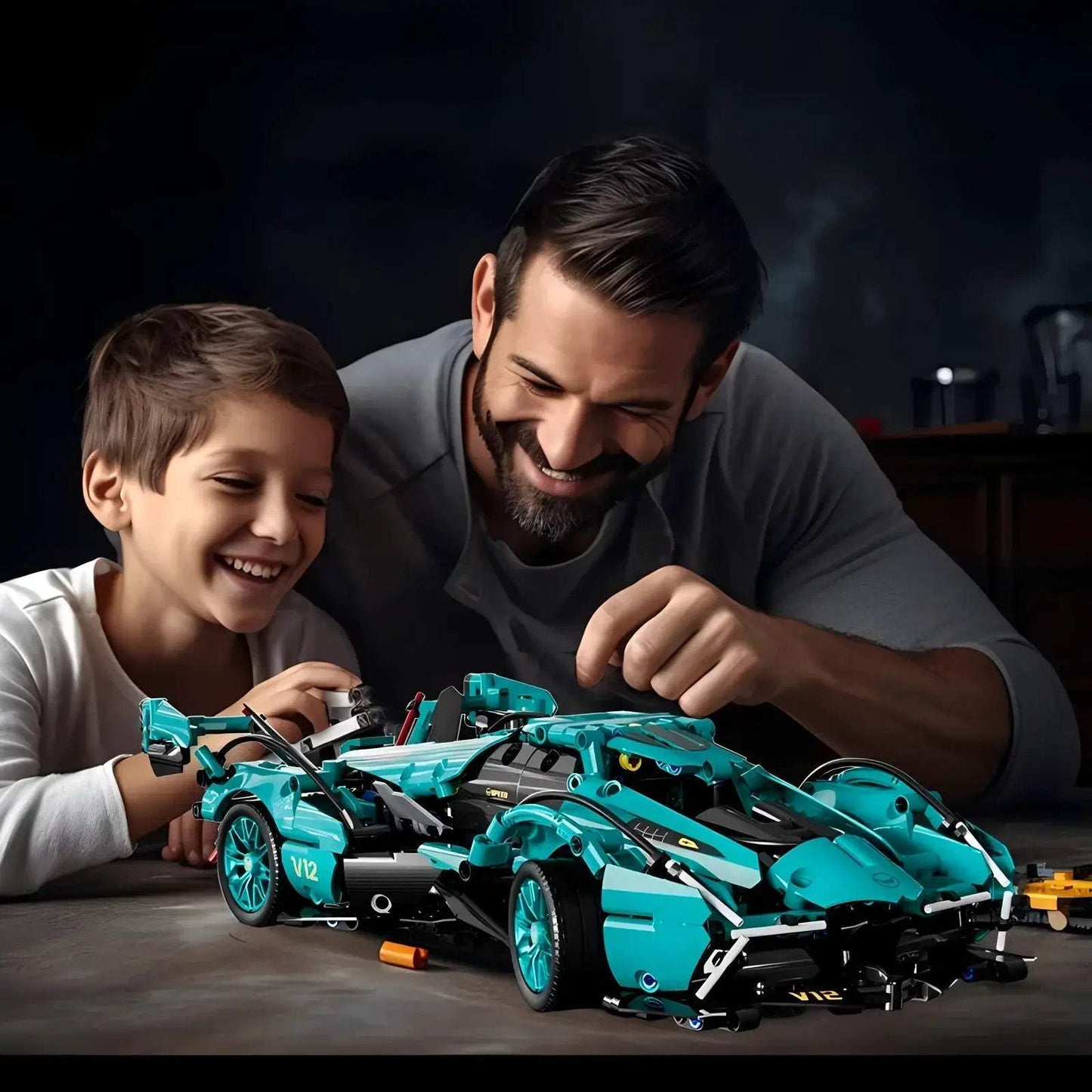 Blue V12 RC Roadster Building Block Car With Remote Control - ToylandEU
