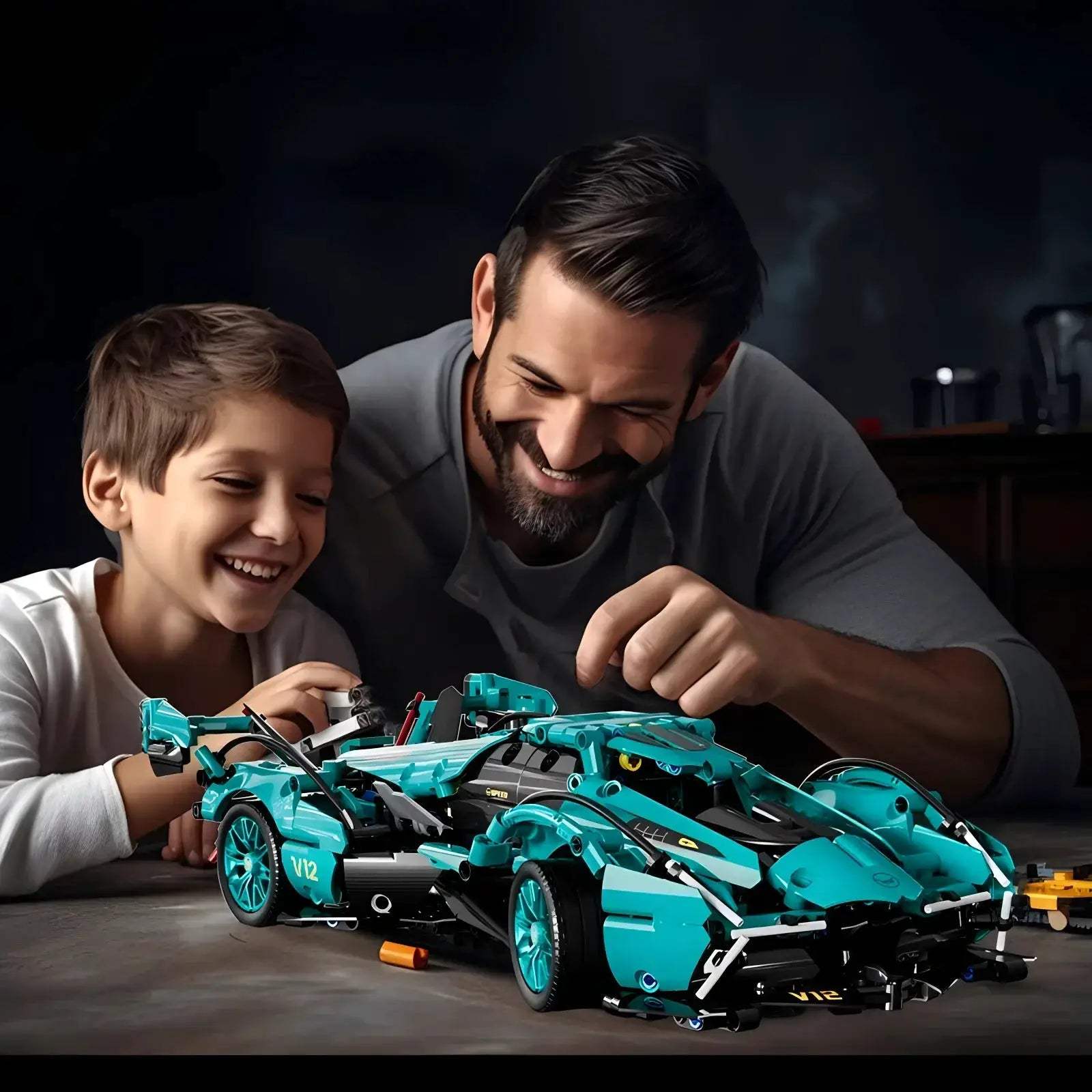 Blue V12 RC Roadster Building Block Car With Remote Control - ToylandEU