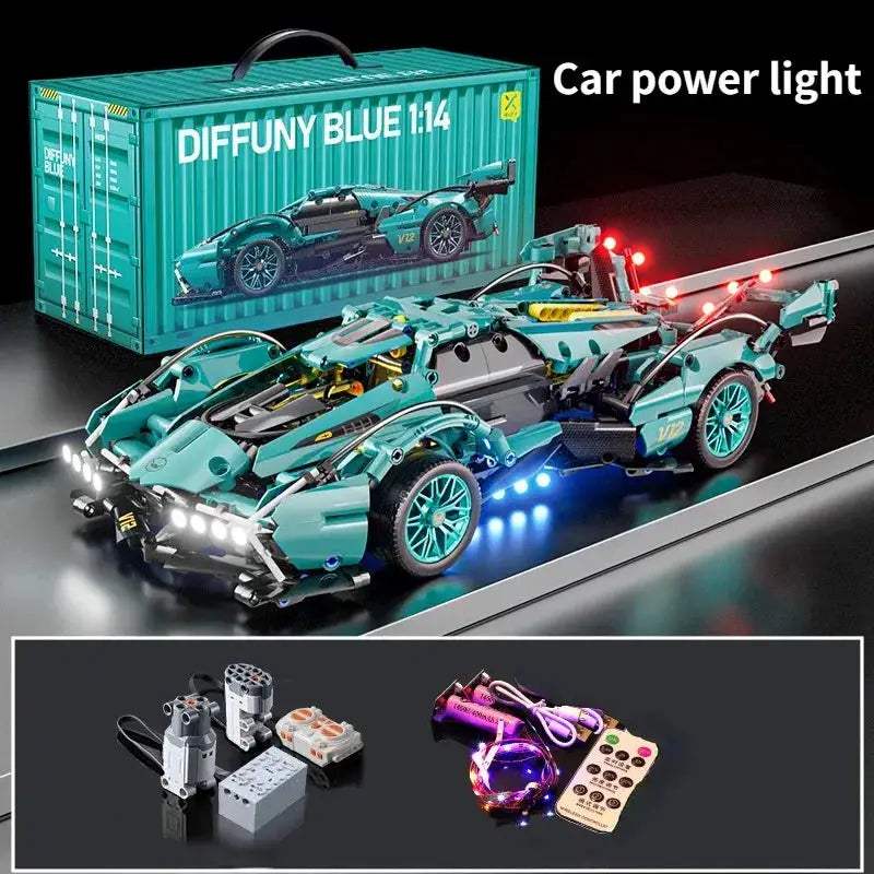 Blue V12 RC Roadster Building Block Car With Remote Control - ToylandEU