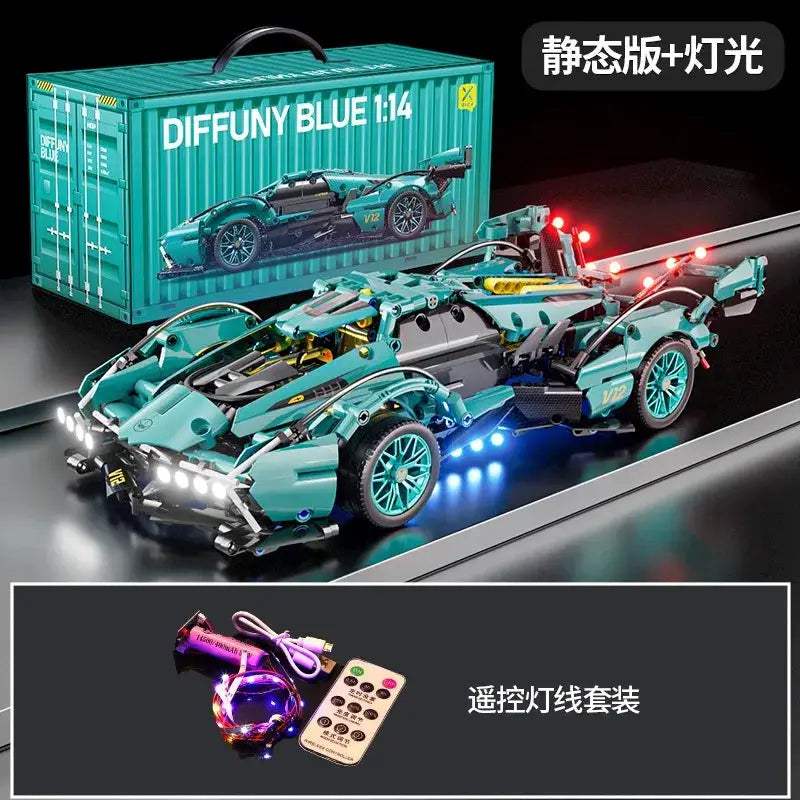 Blue V12 RC Roadster Building Block Car With Remote Control - ToylandEU