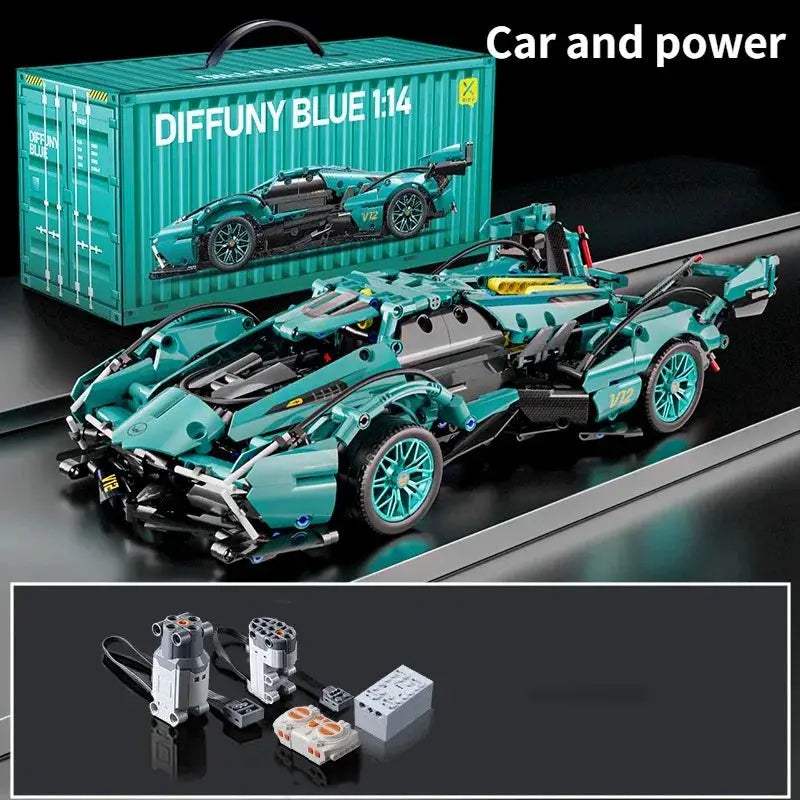 Blue V12 RC Roadster Building Block Car With Remote Control - ToylandEU