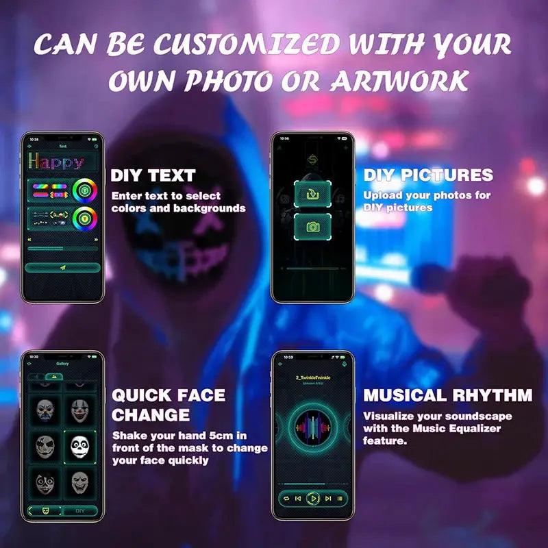  Bluetooth LED Mask App Control Programmable Face -  ToylandEU™