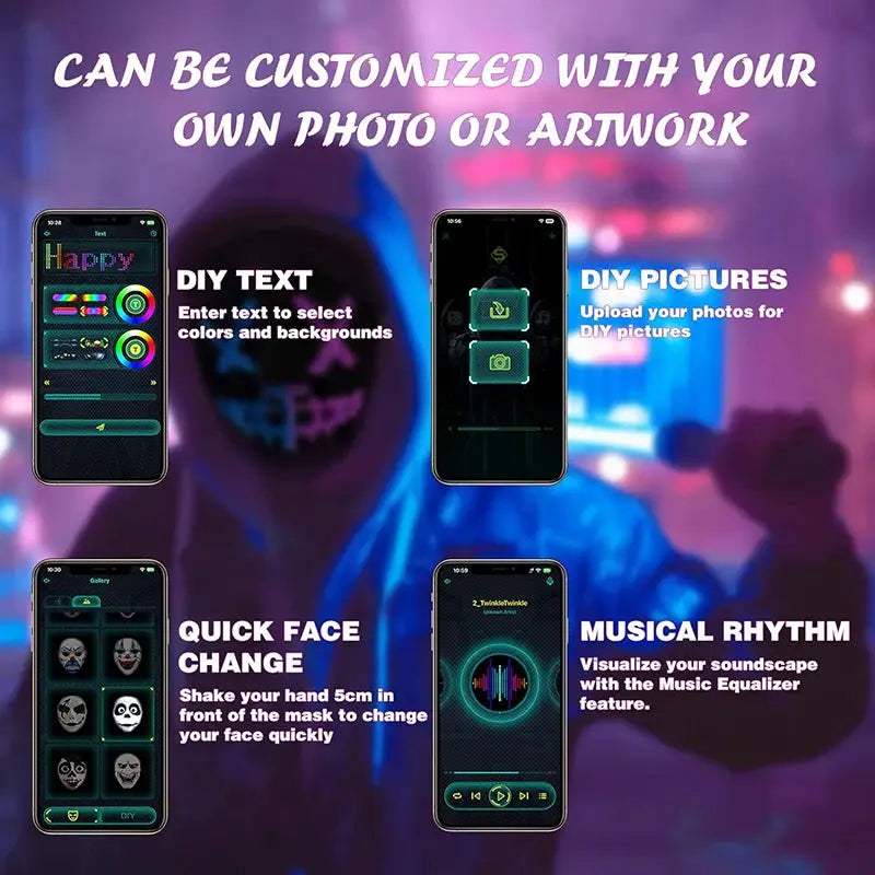  Bluetooth LED Mask App Control Programmable Face -  ToylandEU™