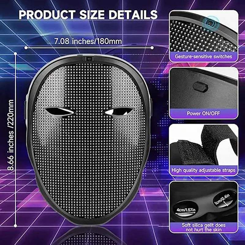  Bluetooth LED Mask App Control Programmable Face -  ToylandEU™