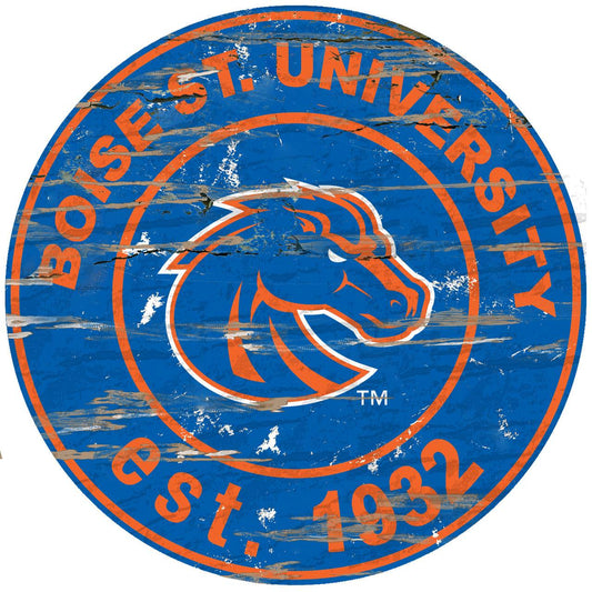 Boise State Broncos Wood Sign 24 Inch Round Distressed - ToylandEU