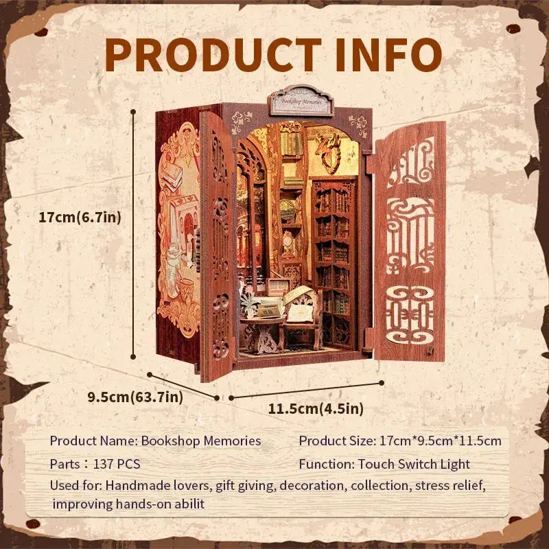 Book Nook Kit With Light Miniature Wooden Dollhouse - ToylandEU