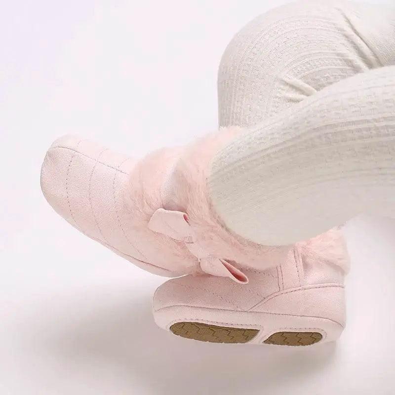  Adorable Fleece-Lined Baby Girls' Knee-High Boots with Bowknot for Cozy Indoor Walks -  ToylandEU™