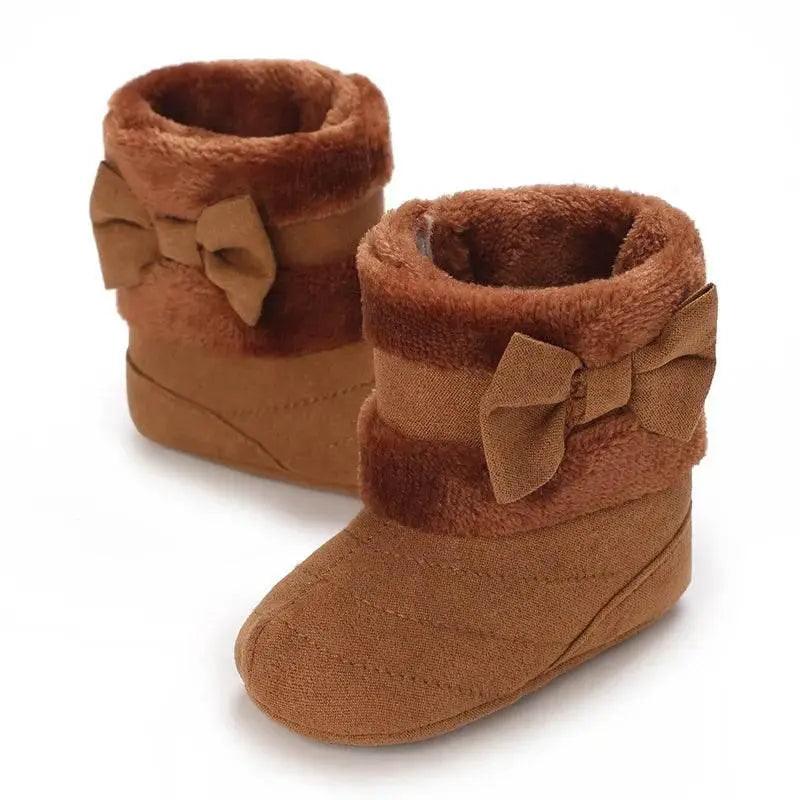 Adorable Fleece-Lined Baby Girls' Knee-High Boots with Bowknot for Cozy Indoor Walks -  ToylandEU™