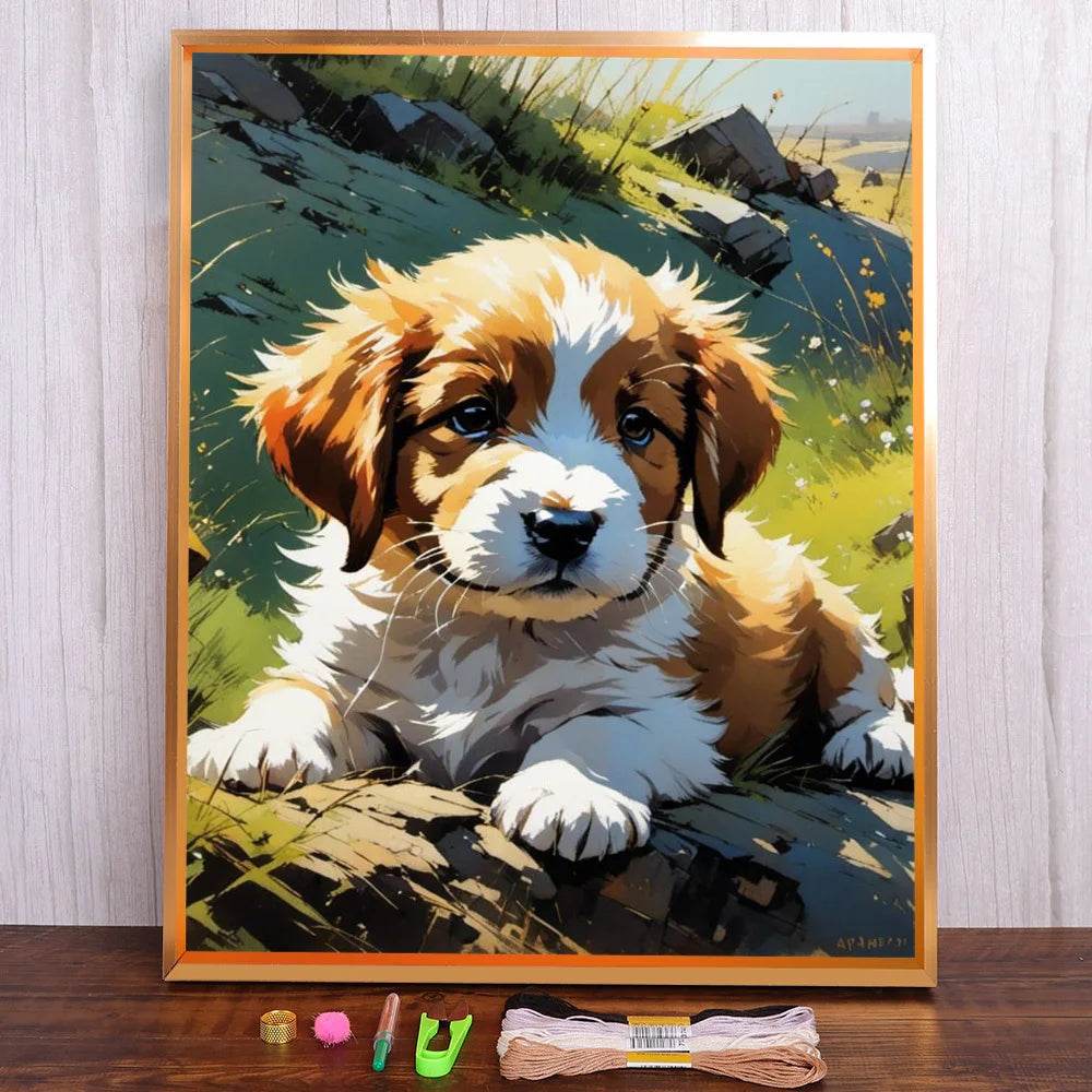 Border Collie Hund Kreuzstich DIY Stickset - Komplettes Handarbeitsset - ToylandEU