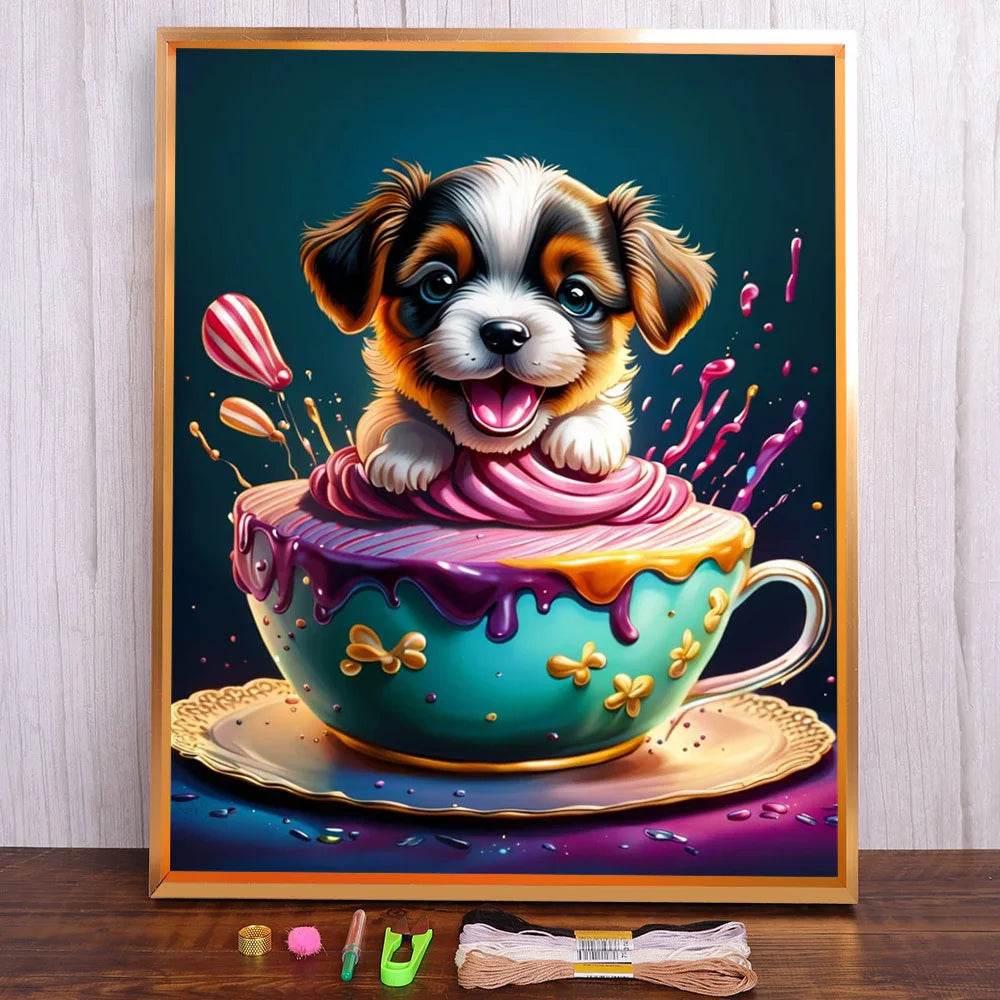 Border Collie Hund Kreuzstich DIY Stickset - Komplettes Handarbeitsset - ToylandEU