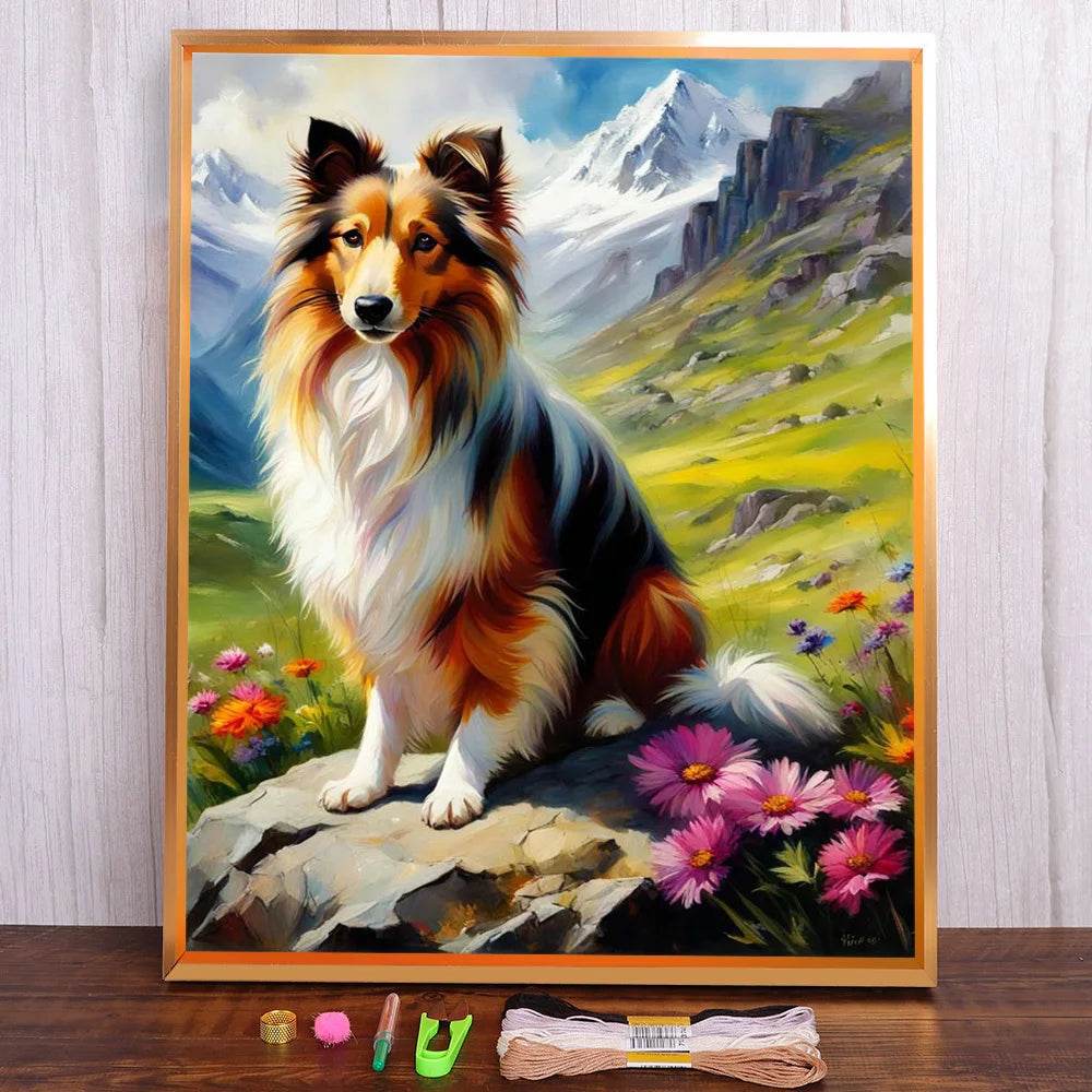 Border Collie Hund Kreuzstich DIY Stickset - Komplettes Handarbeitsset - ToylandEU