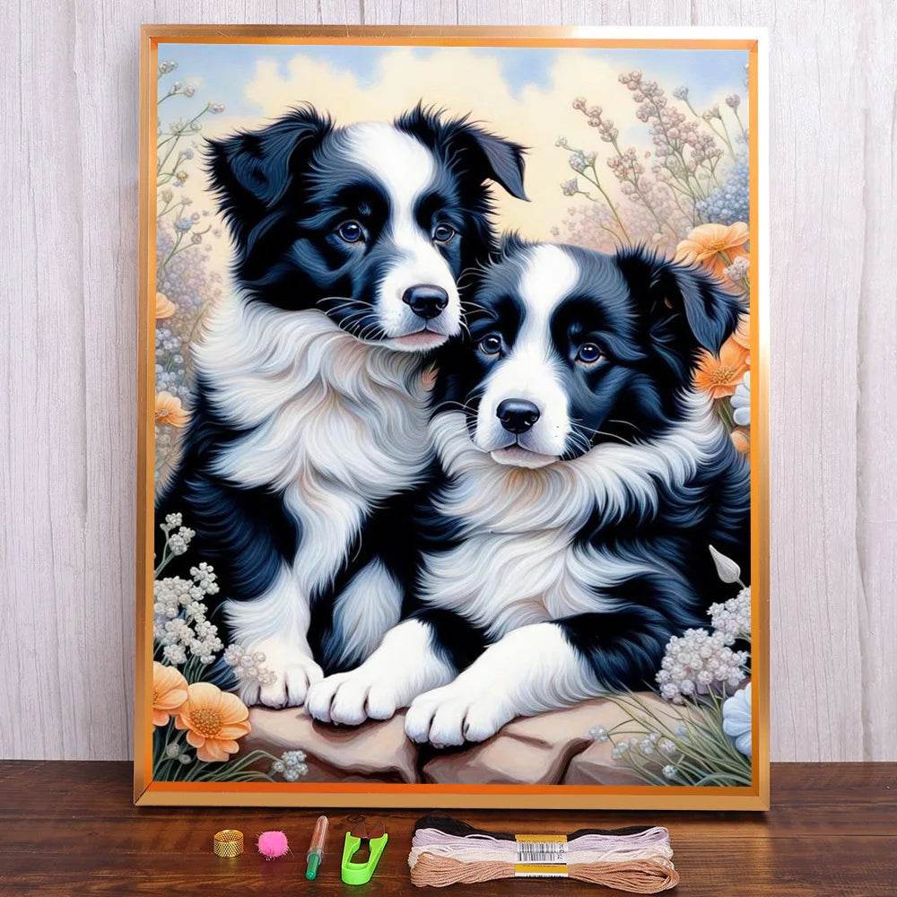 Border Collie Hund Kreuzstich DIY Stickset - Komplettes Handarbeitsset - ToylandEU